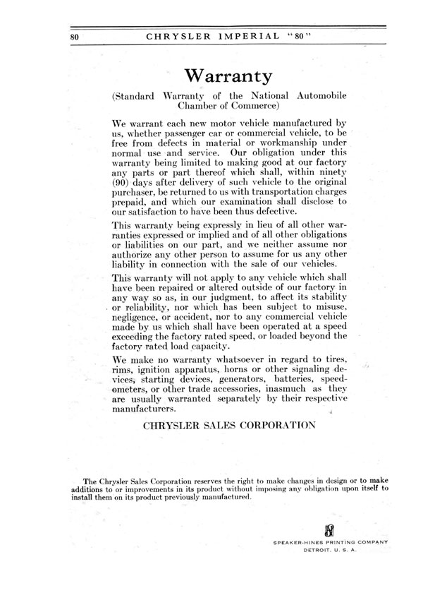 1926 Chrysler Imperial 80 Operators Manual Page 74